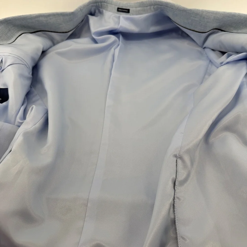 Stafford Sport Coat Mens 46S Light Blue Linen Cotton Herringbone Classic Blazer